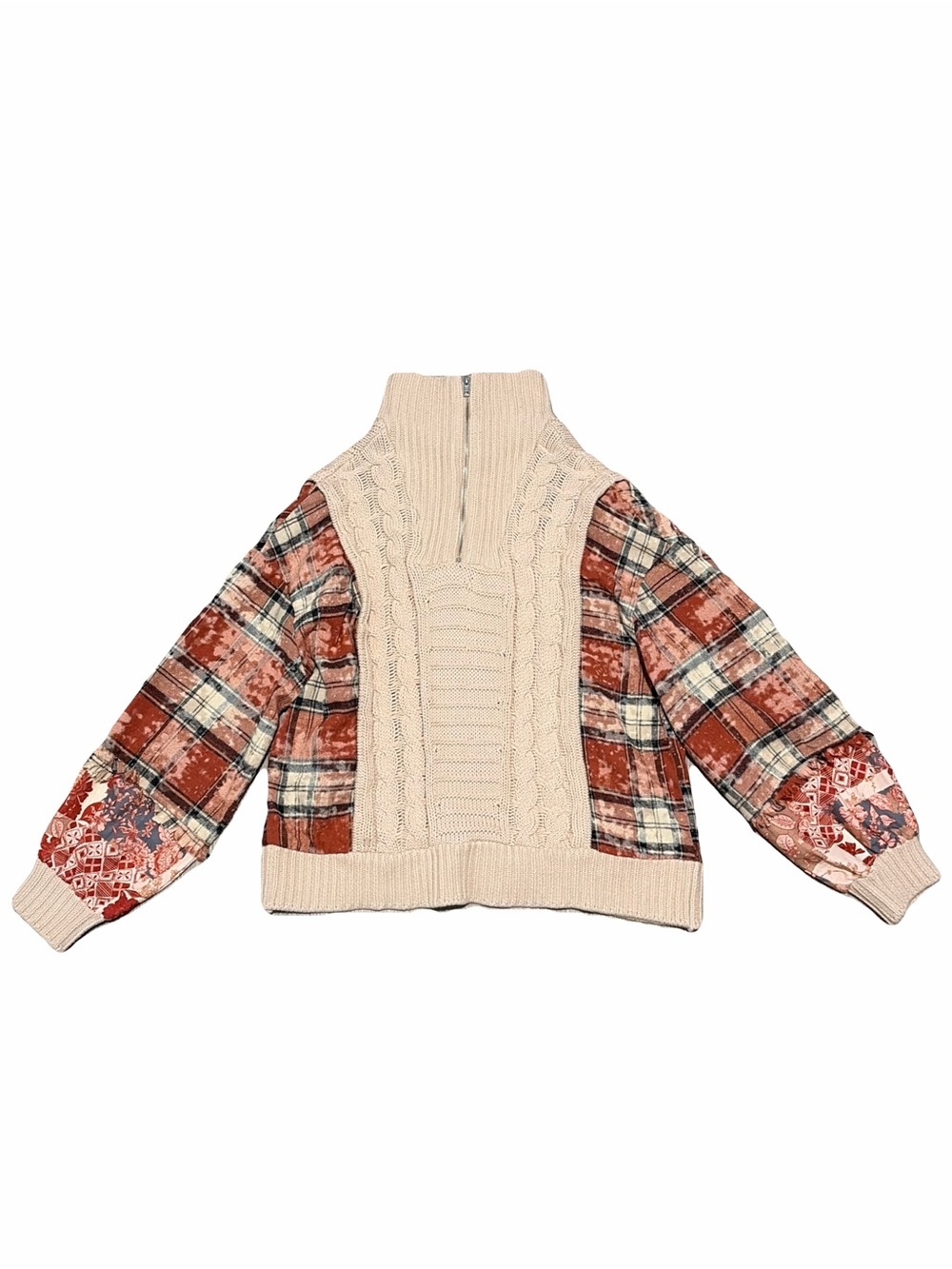 New Miss Me Patchwork Cable Half Knit Sweater